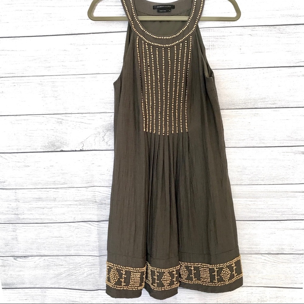 BCBG Olive Green Sleeveless Beaded Dress size 4